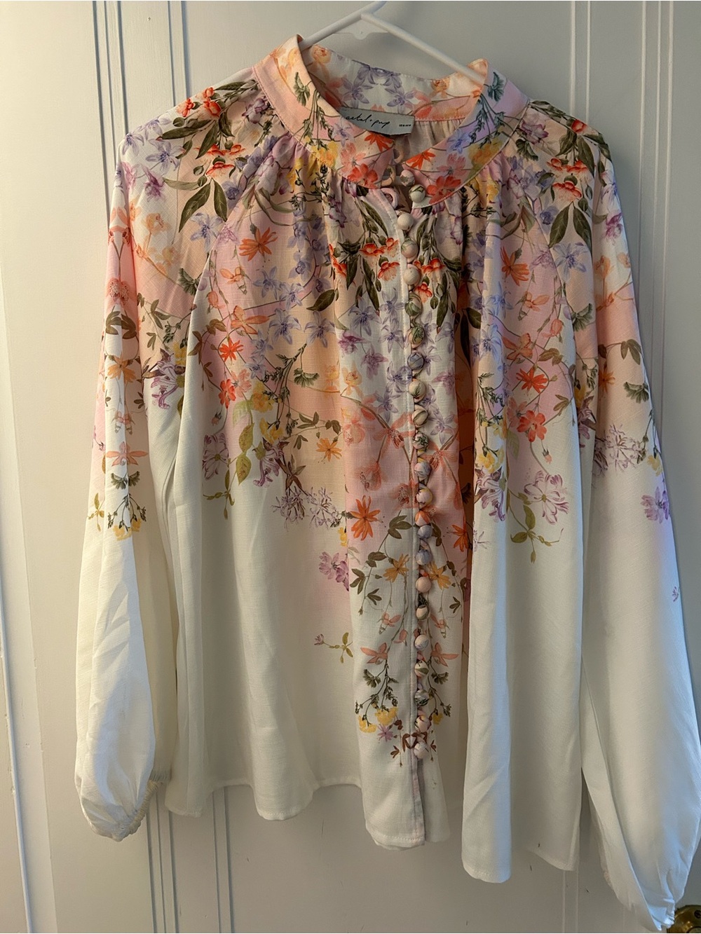 Petal & Pup Cream Blouse with Peach and Lavender Floral Print
